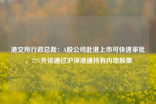 港交所行政总裁：A股公司赴港上市可快速审批，77%外资通过沪深港通持有内地股票